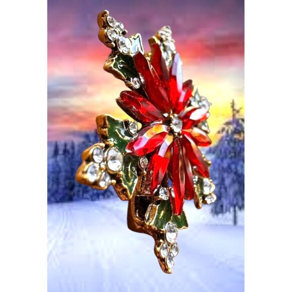 Poinsettia Brooch Pin New Christmas Flower December Birthstone Festive L… - Picture 3 of 12